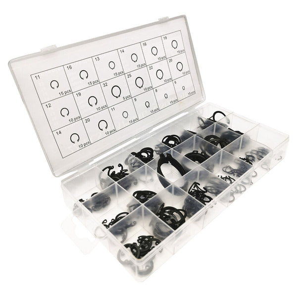 225Pcs 18Sizes C-Clips Snap Ring Heavy Duty Retaining Set Assortment Black Ring