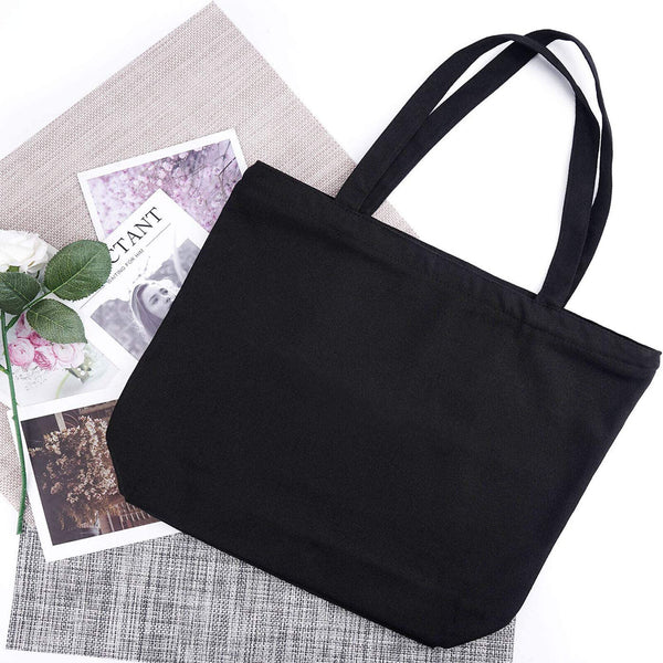 Black Plain Canvas Tote Bag With Base Large Capacity Handbag Casual Shoulder Bag