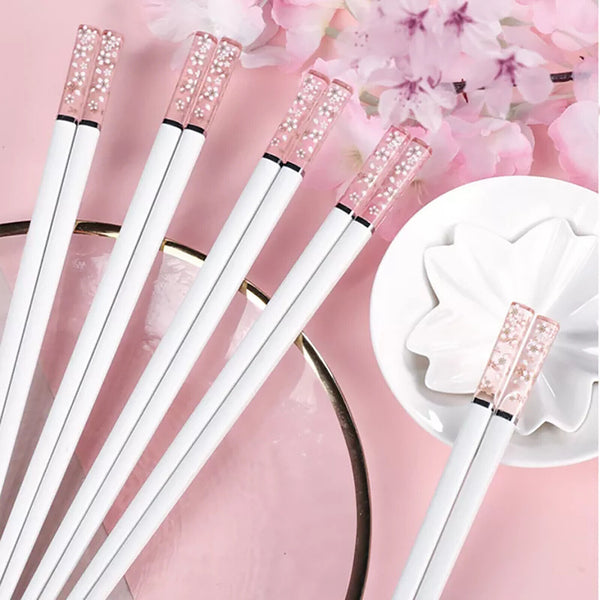 4Pairs Premium Quality Alloy Cherry Blossom Chopsticks Dishwasher Safe Chopstick