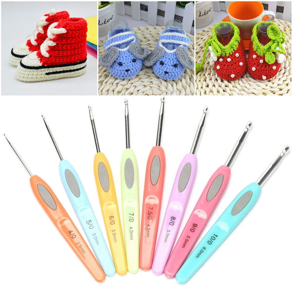 8PCS Crochet Hooks Sewing Tool Kit Yarn Knitting Needles Ergonomic Grip Set AU