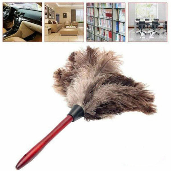 Anti-static Ostrich Feather Fur Brush Duster Dust Cleaning Tool Wooden Handle - Lets Party