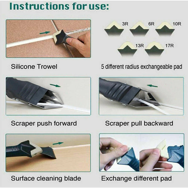 3 in 1 Silicone Caulking Tool Removal Residue Scraper Kit Sealant Replace Set AU
