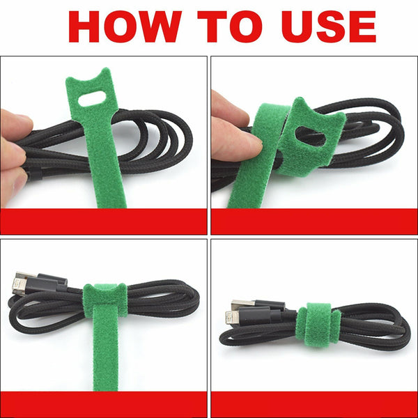 Hook and Loop Cable Ties Reusable Magic Cords Organiser Strap Tidy AU