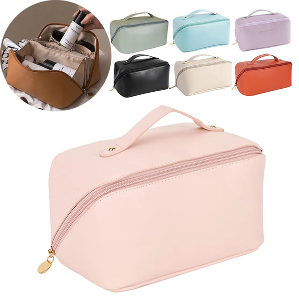 Large Capacity Travel Cosmetic Bag Makeup Brushes Slots Dividers Organizer Pouch