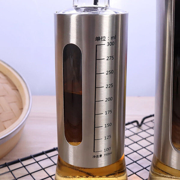 300/500ml Oil Dispenser Stainless Steel Olive Vinegar Kitchen Tool Glass Bottle