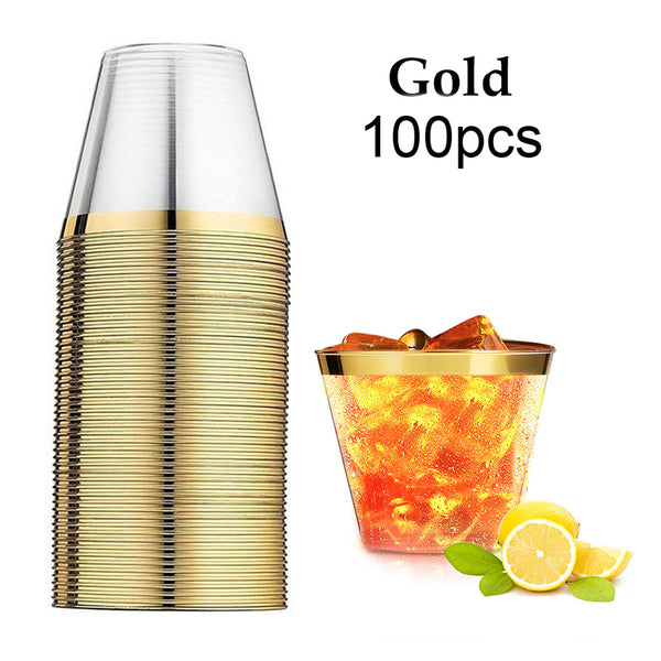 Plastic Wine Glass Rose gold Glasses Drink Cup Cocktail Party Gold Cup