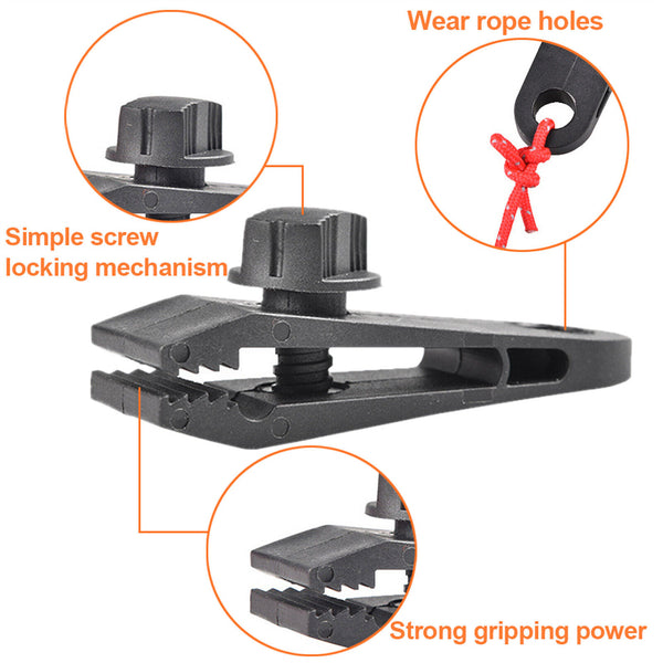 30/60X Tarp Clips Hangers Thumb Screw Camping Tent Clamps Lock Grip+Elastic Cord