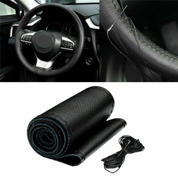 Leather DIY Car Steering Wheel Cover Breathable Anti-slip Universal 38cm 2Colour