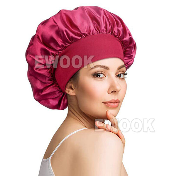 Sleeping Bonnet Hair Wrap Silk Satin Cap Women Elastic Night Soft Hat Headwear - Lets Party