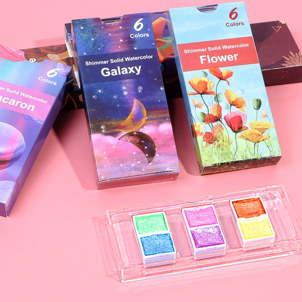 6X Handmade Metallic Solid Watercolour Paints Glitter Shimmer Painting Art Decor