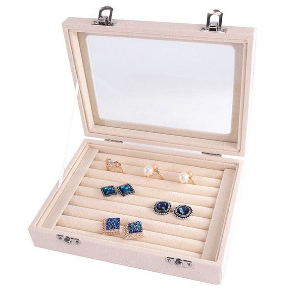 Velvet Ring Earring Jewelry Display Organizer Box Tray Holder Storage Case