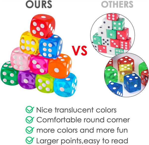 12PCS 6 Sided Games Dice Transparent Coloured Game Play Toy Bulk Board Game AUS