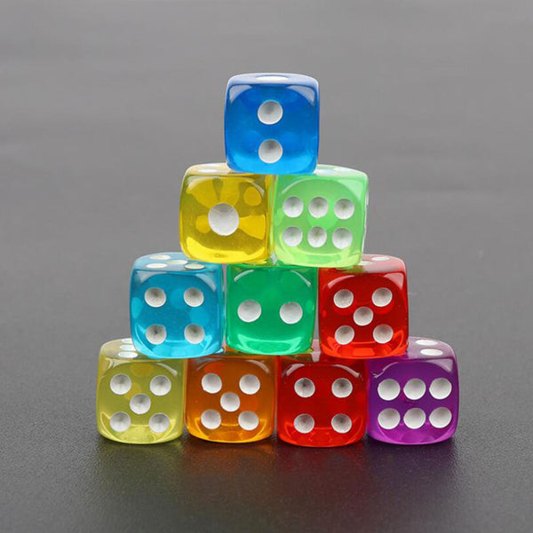 6 Sided Games Dice Transparent Coloured Game Play Toy Bulk Board Game