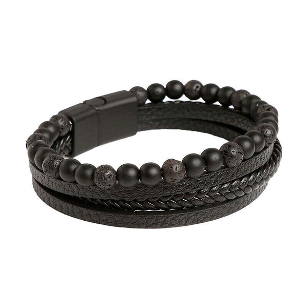 Mens Leather Braided Surfer Wristband Bracelet Tiger Eyes Beaded Bangle Gift