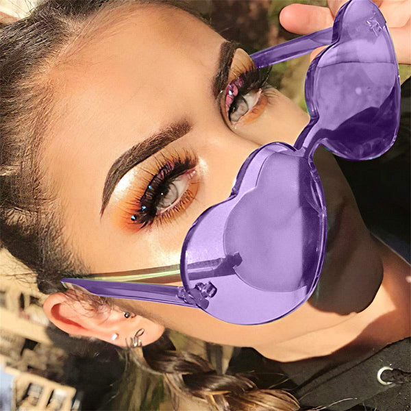 2PCS Love Heart Shape Sunglasses Clear Lens Rimless Festival Glasses Dress Party