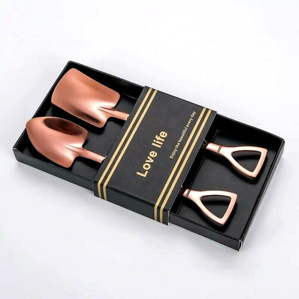 2PCS Stainless Steel Shovel Spoons Set With Box Cake Fruit Dessert XMAS Gifts