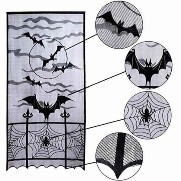 Haunted House Halloween Decoration Gothic Black Lace Spider Web Curtains Props A