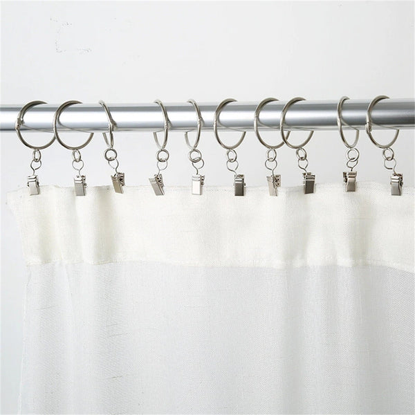 100Pcs Hinged Curtain Rings Hooks Multipurpose Clips Shower Curtain Open-up Ring - Lets Party