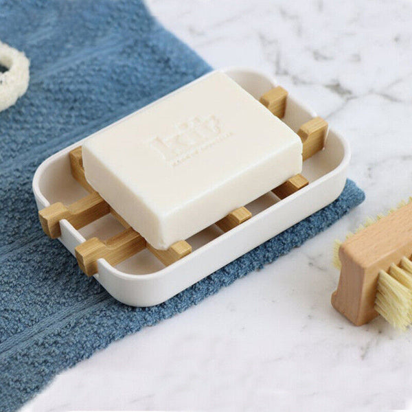 1-2pcs Soap Dish Bamboo Wooden Drain Container Bathroom Shower Soap Holder AUS