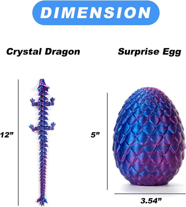 3D Printed Crystal Dragon Dinosaur in Scale Egg Posable Flexible Fidget Toy Gift