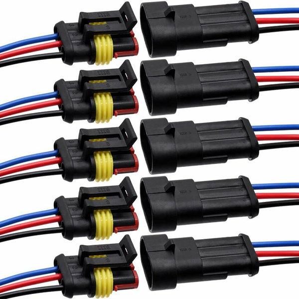 10 Set 1/2/3 Pin Waterproof Car Electrical Wire Sealed Connector Plug Cable 12V
