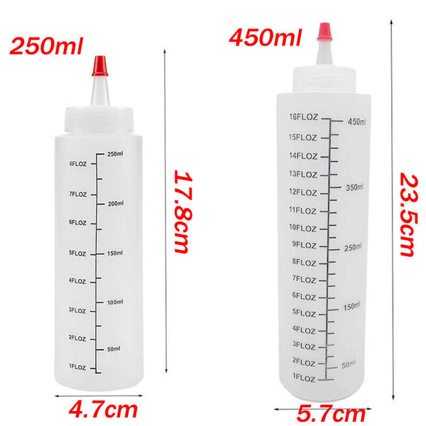 6pcs 250/450ML Sauce Bottle Measuring Squeeze Crafts Bottle Condiment Dispenser