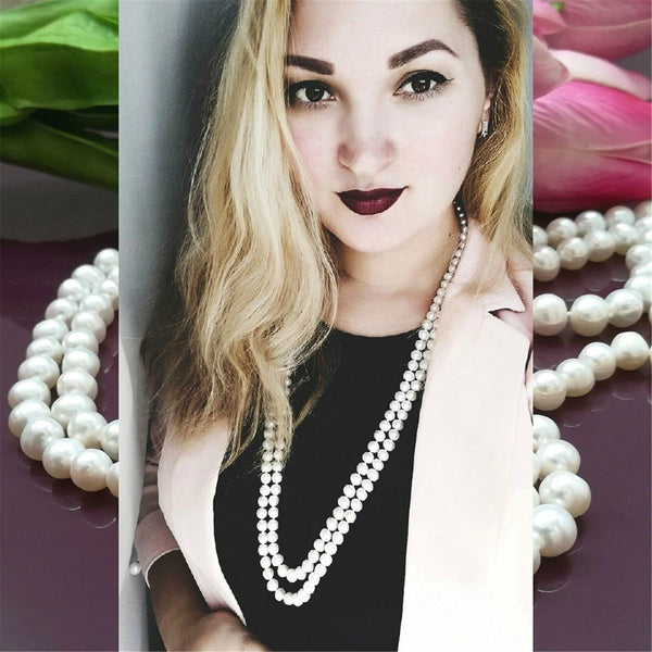150cm Long Glass Faux Pearl Necklace 1920's Burlesque Snow Earing Wedding Party