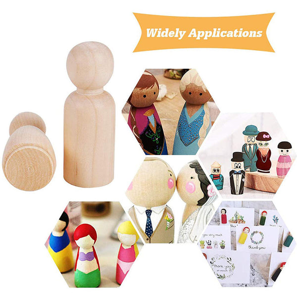 20X Unfinished Wooden Peg Dolls Wooden Tiny Doll Bodies People Decor Wood Crafts