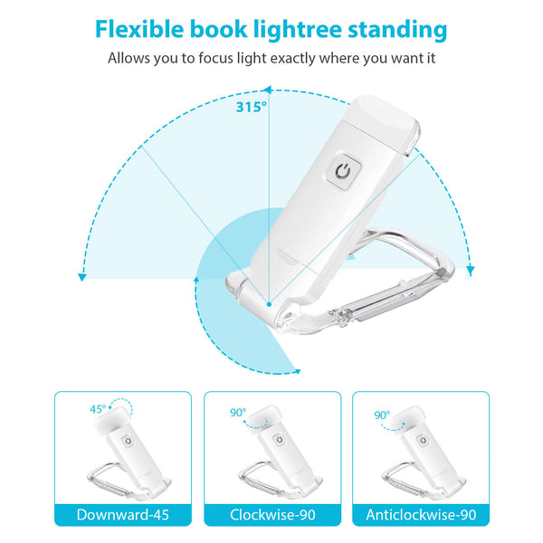 Book Night Reading Light USB Rechargeable Clip on Mini LED Lamp White Flexible