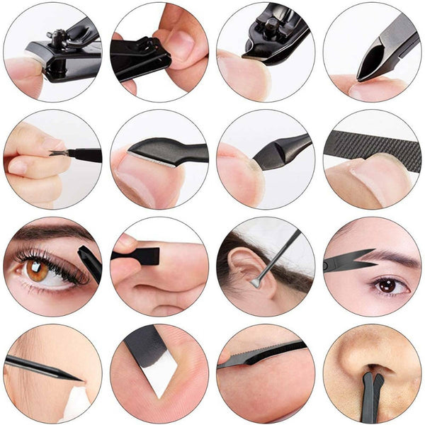 16pcs Set Manicure Pedicure Tools Nail Kit with Leather Case Gift for Men Women