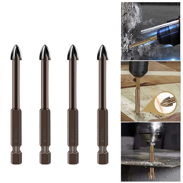 10PCS Titanium Ceramic Tile Glass Drill Bit Tungsten Carbide Cross Spear Head AU