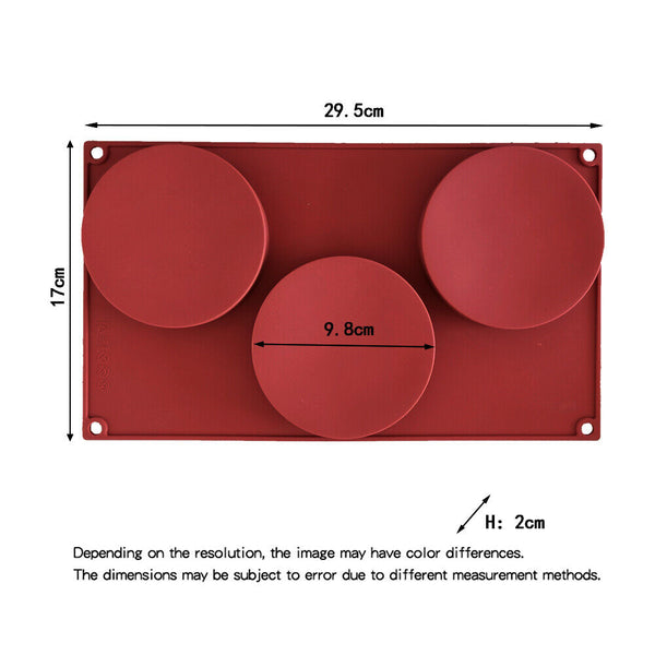 3-Cavity Silicone Cake Pie Custard Tart Resin Mold Bakeware Coaster Tray Moulds