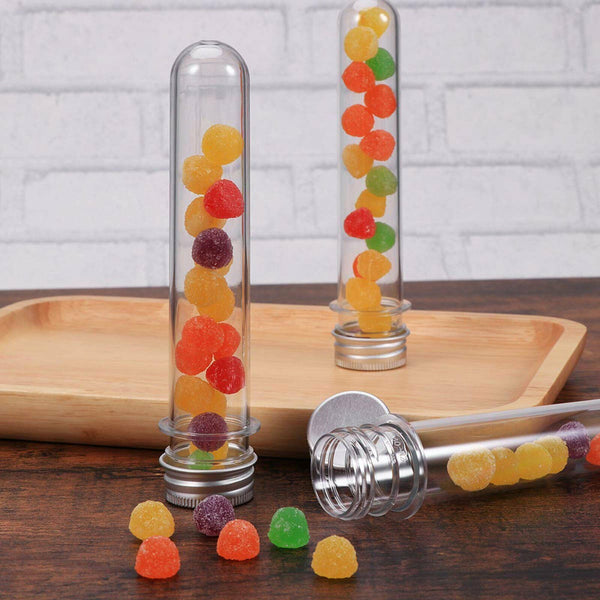 50pcs 45ML Plastic Lab Test Tubes Metal Cap Screw Lid Round Bottom Wedding Party