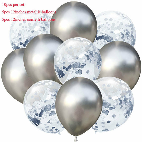 10X Confetti Metallic Chrome Retro Balloons Set Wending Birthday Decor Balloon