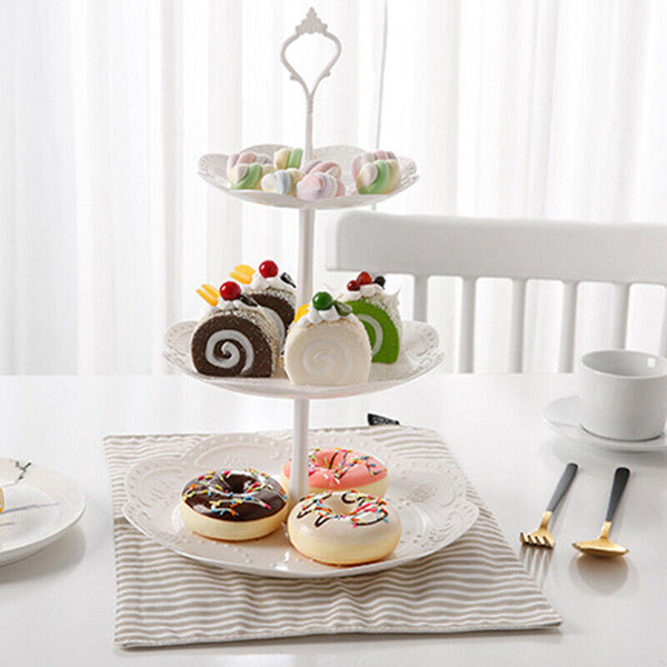 3 Tier Cake Stand Cupcake Holder Set White Plastic Dessert Display Wedding Party