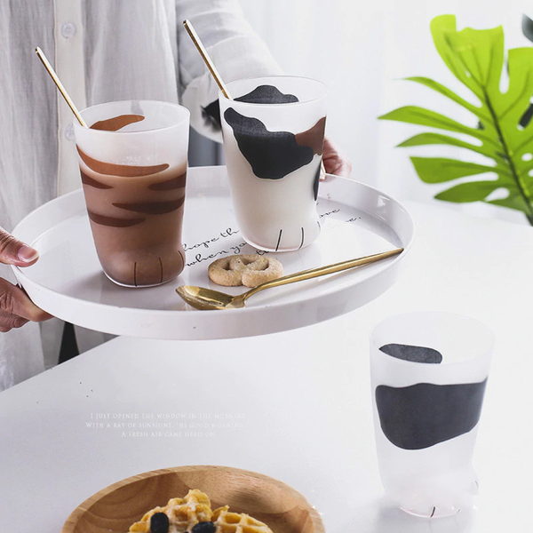 Pair 3 Cat Paw Frosted Calico Cups Glass Milk Cute Gift Tumbler Claw Foot Cute