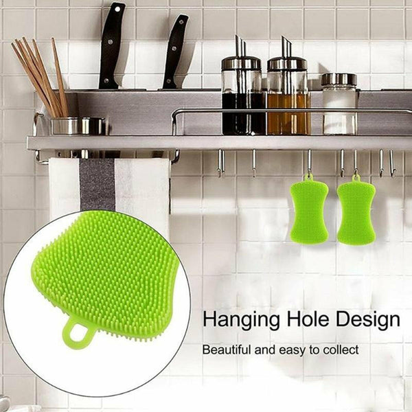 Home Kitchen Silicone Scrubber Sponge Brush Dish Pot Pan Washing Cleaning