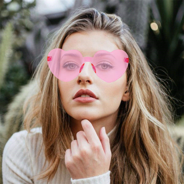 2PCS Love Heart Shape Sunglasses Clear Lens Rimless Festival Glasses Dress Party