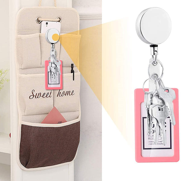 2X Heavy Duty Large Retractable Key Chain Steel Wire Badge Holder ID Card Holder