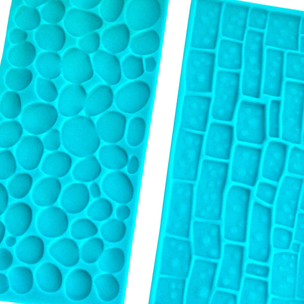 6/12PCS Fondant Texture Molds Set – Cake Decorating Impression Mats, Bark Brick Pebble Stone Wall Sunflower & Flower Vine Lace Patterns, Multi-Use Baking Tools