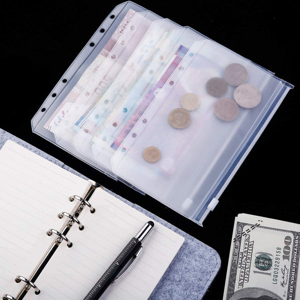 12x A5 6 Holes Binder Pockets Budget Cash Envelopes Clear Zipper Folders Bags Ki