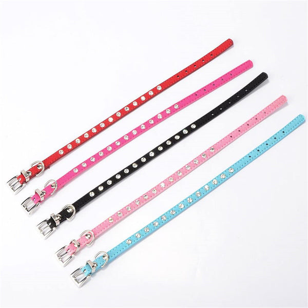 2pcs Cat Collar Suede Kitten Pet Safety Elastic Adjustable Bell Rhinestone Bling