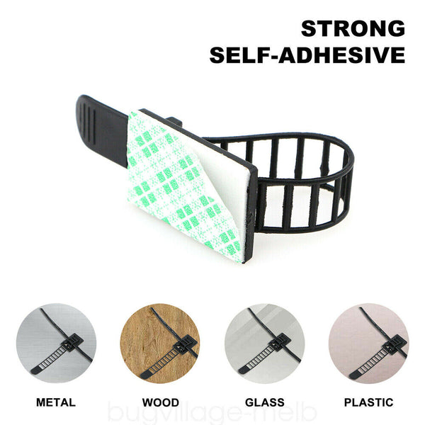 20/40/60X Adjustable Cable Clips Straps Adhesive Cord Management Wire Organizer