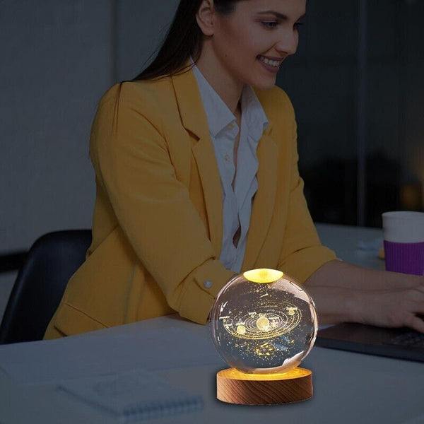 80mm Crystal Solar System Planet Globe 3D Laser Engraved Sun System Ball Gift AU