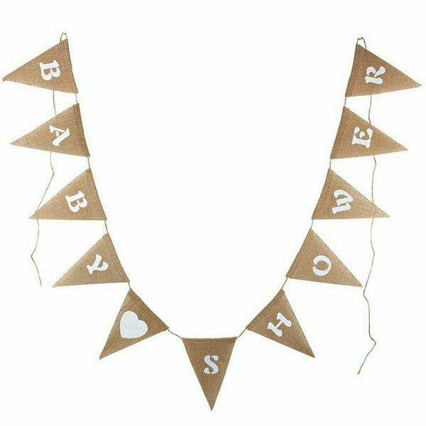 2sets Baby Shower Bunting Flag Banner Hessian Burlap Rustic Party Hanging 2.8M