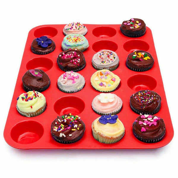 24 Cavity Pan Tray Silicone Mould Mini Cupcake Cookie Baking Mold Muffin Cup AU