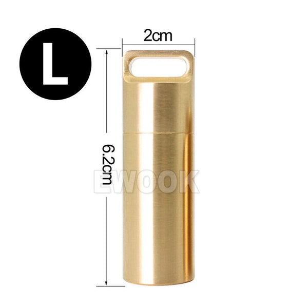 Waterproof Pill Box Case Bottle Brass Container Keyring Medicine Capsule Holder