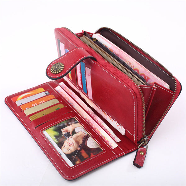 2PCS PU Leather Wallet- Zipper Lady Long Card Holder Coin Phone Bag Case Purse