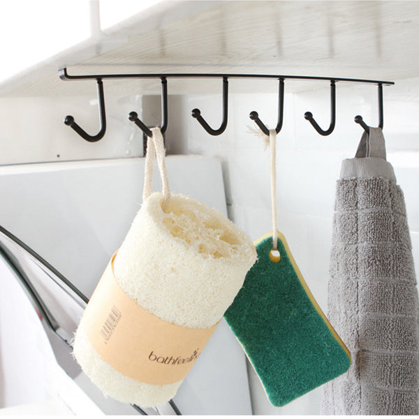 Traceless Iron Storage Hook Shelves Kitchen Cabinet Multifunction Racks 6 Hooks