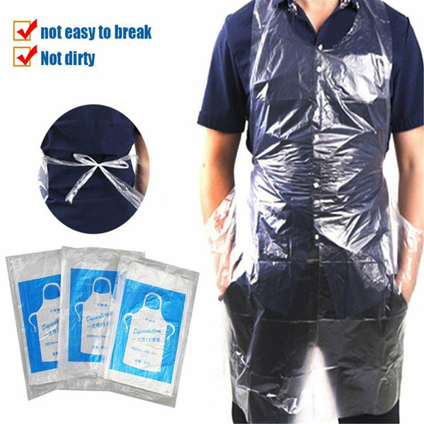 100pcs/Pack Disposable And Plastic Water Proof Apron Barbecue Oil Transparent AU